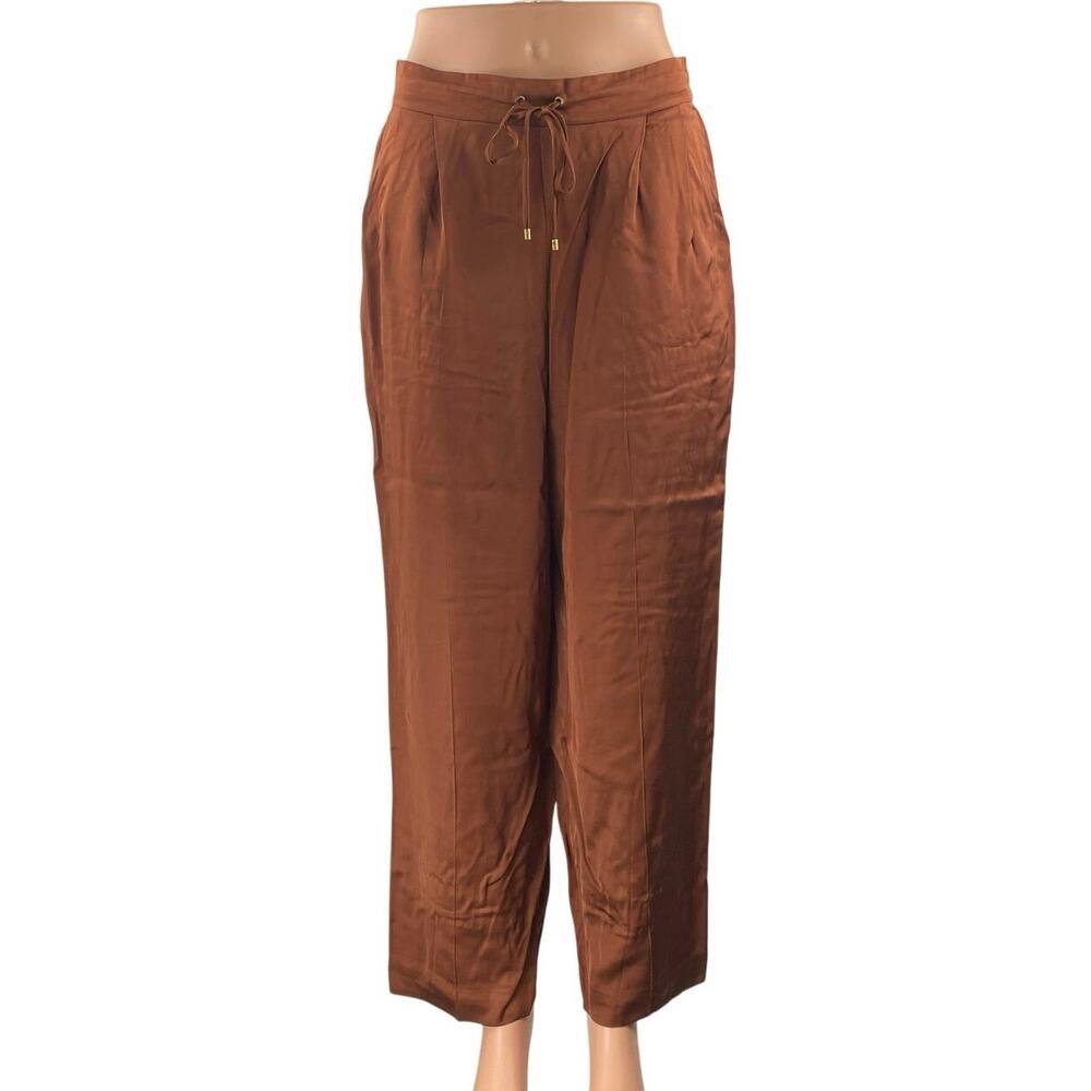 Scotch & Soda Women's Brown High Rise Elastic Waist Wide Leg Trousers Pants Sz M
